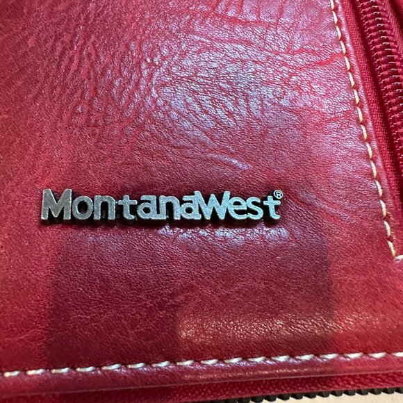 Montana West Red Leather Alligator Pattern Crossbody Wallet With Strap - Picture 2 of 11